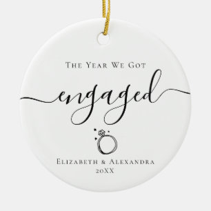 Year we got engaged couple names year photo ceramic ornament