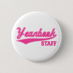 Yearbook Staff (Baseball Script Pink) 6 Cm Round Badge