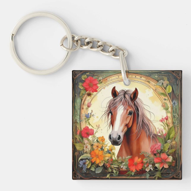 Yearling Colt and Wildflowers Key Ring (Front)