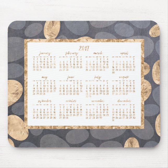 Yearly 2017 Calendar Mouse Pads Gold And Dark Grey (Front)