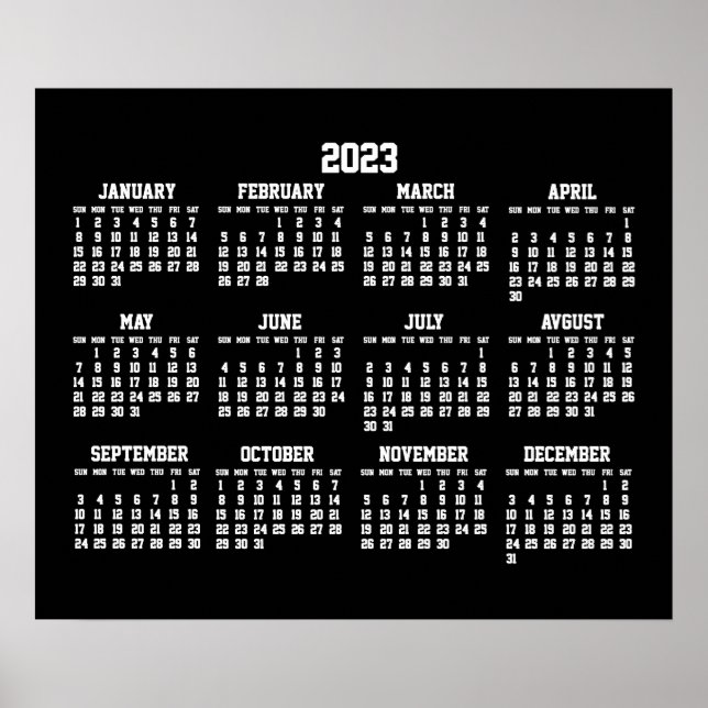 Yearly Black Calendar 2023 Poster (Front)