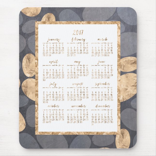 Yearly Calendar 2017 Mouse Gold Foil Dark Grey Pad (Front)