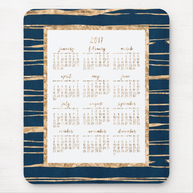 Yearly Calendar 2017 Mouse Pads Gold And Blue (Front)