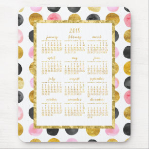 Yearly Calendar 2018 Mousepads Pink And Gold Dots