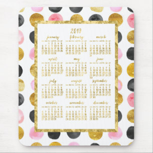 Yearly Calendar 2019 Mousepads Pink And Gold Dots