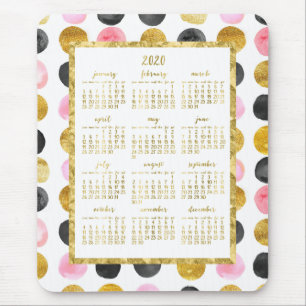 Yearly Calendar 2020 Mouse Pads Pink And Gold Dots