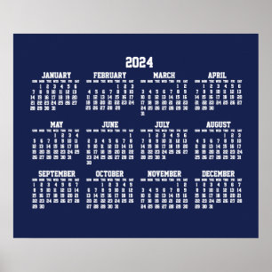 Yearly Calendar 2024 Poster Blue
