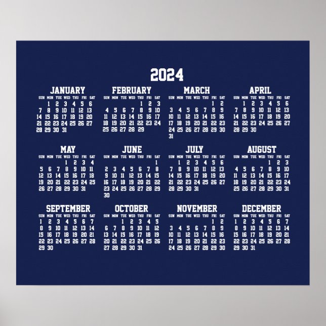 Yearly Calendar 2024 Poster Blue (Front)