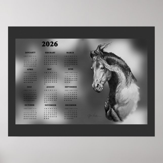 Yearly Calendar Beautiful Stallion Horse Poster (Front)