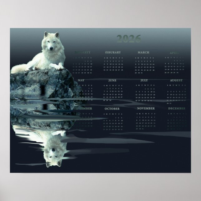 Yearly Calendar Poster White Wolf, Value Poster (Front)