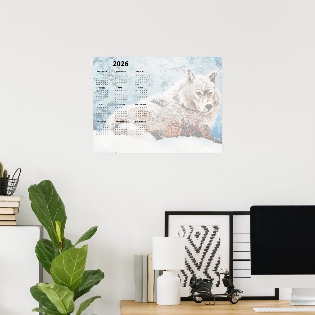 Yearly Calendar Poster Wolf in Snow Value Poster (Home Office)