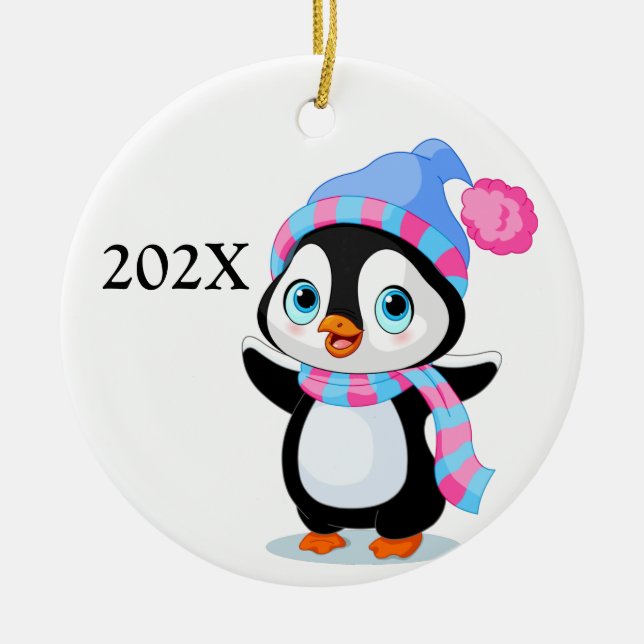 Yearly Christmas Penguin  Ceramic Ornament (Front)