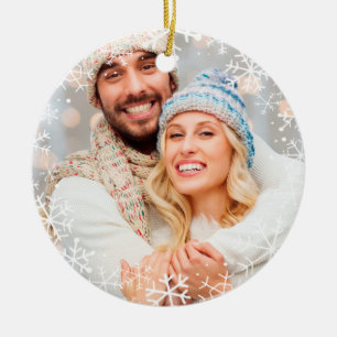 Yearly Christmas White Snowflakes Custom Colour Ceramic Ornament