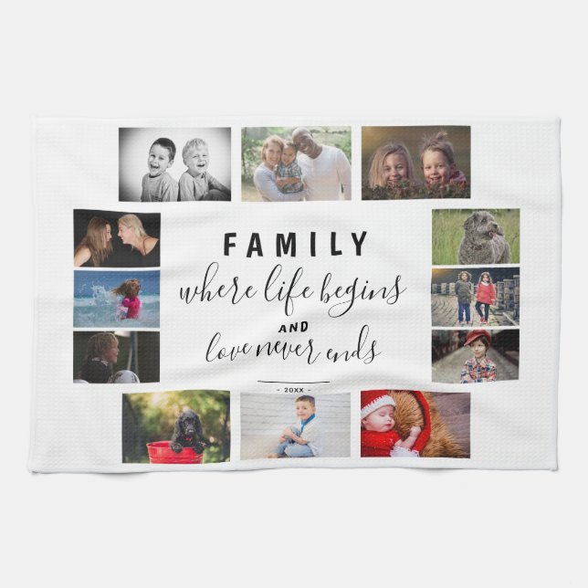 Yearly Family Keepsake Saying 12 Photo Collage Tea Towel (Horizontal)