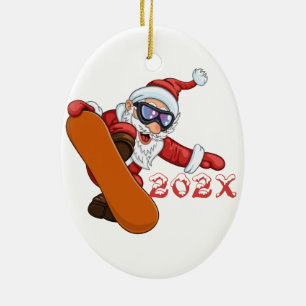 Yearly Santa Snowboarder Ceramic Ornament