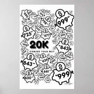 Yearly savings tracker - save $20,000 in 52 weeks poster