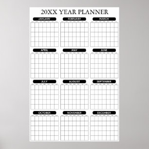 Yearly Undated Minimal Large Wall Planner Calendar Poster