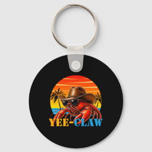 Yee-Claw Lobster Cowboy Funny Retro Sunset Western Key Ring