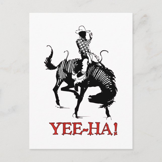 Yee-Ha! Rodeo cowboy on bucking horse stallion Postcard (Front)