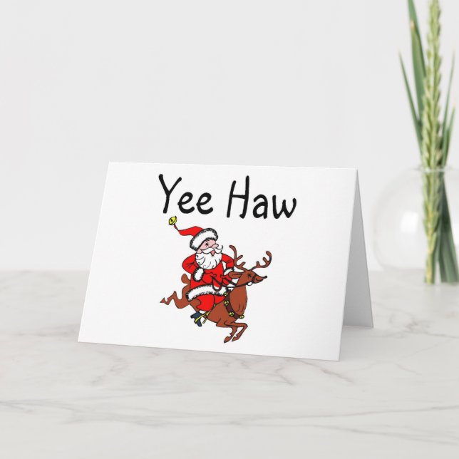 Yee Haw Christmas Cowboy Santa Claus Holiday Card (Front)