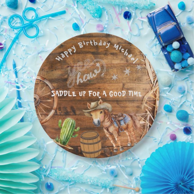 Yee Haw Cowboy Rodeo Saddle Up Paper Plate (Party)