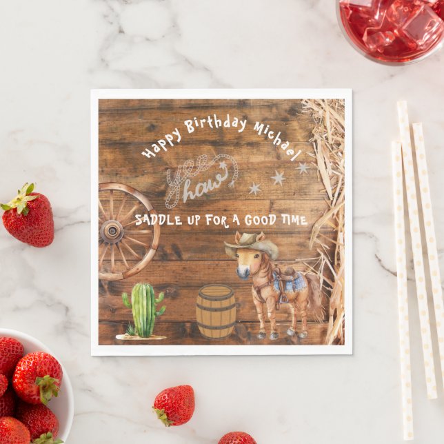 Yee Haw Cowboy Rodeo Saddle Up Paper Plate Napkin (Insitu)