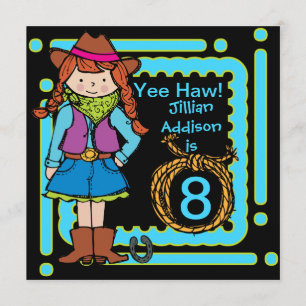 Yee Haw Cowgirl Customised Birthday Invites