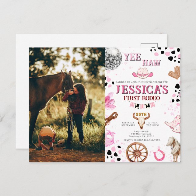 Yee Haw Disco Cowgirl Photo Rodeo Birthday Postcard (Front/Back)