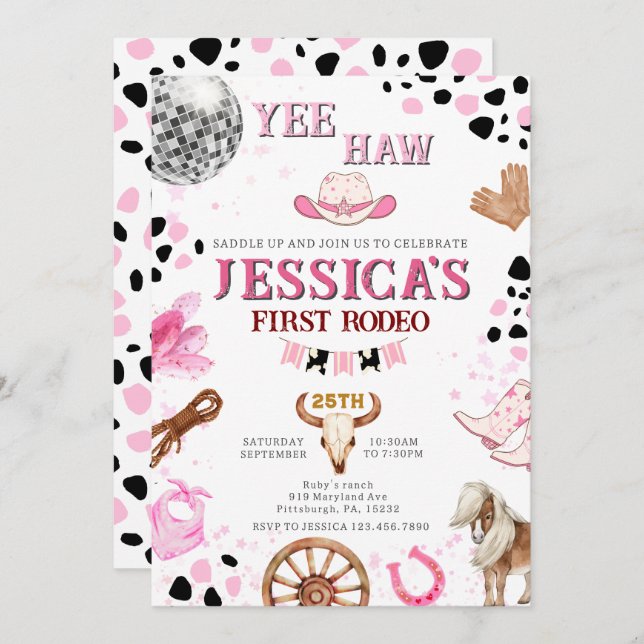 Yee Haw Disco Cowgirl Rodeo Birthday Invitation (Front/Back)