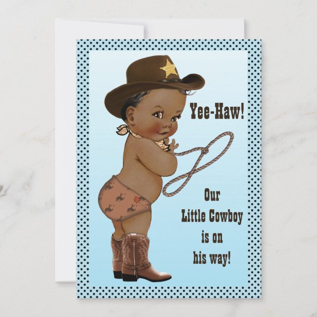 Yee-Haw! Ethnic Little Cowboy Baby Shower Invitation (Front)