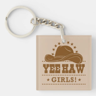 Yee Haw Girls Cowgirl Hat Design Key Ring