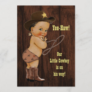Yee-Haw! Little Ethnic Cowboy Rustic Baby Shower Invitation