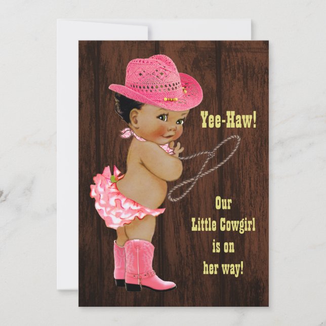 Yee-Haw! Little Ethnic Cowgirl Rustic Baby Shower Invitation (Front)