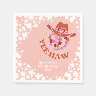 Yee Haw Peach Disco Cowgirl Rodeo Birthday Napkin