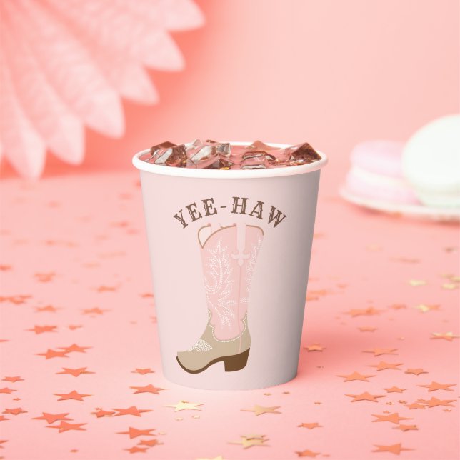 YEE-HAW Pink Cowgirl Boot  Paper Cups (Insitu)
