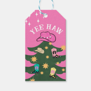 Yee Haw Pink Cowgirl Christmas Festive Rodeo Gift Tags