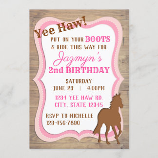 Yee Haw Pink Cowgirl Invitation