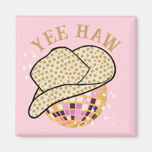 Yee Haw Pink Gold Cowgirl Disco Rodeo  Magnet