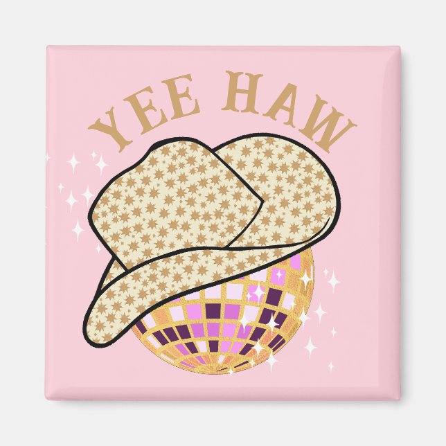 Yee Haw Pink Gold Cowgirl Disco Rodeo  Magnet (Front)