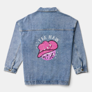 Yee Haw Pink Purple Cowgirl Disco Rodeo Denim Jacket