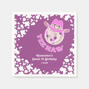 Yee Haw Purple Disco Cowgirl Rodeo Birthday Napkin