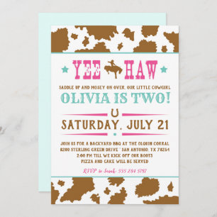 Yee Haw Rodeo Cowgirl Birthday Invitation