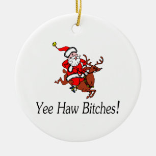 Yee Haw Santa Ceramic Tree Decoration