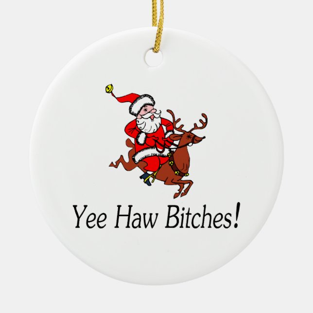 Yee Haw Santa Ceramic Tree Decoration (Front)