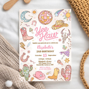 Yee Haw Space Cowgirl Disco Rodeo Birthday Invitation
