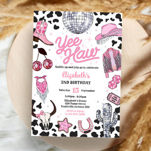 Yee Haw Space Cowgirl Disco Rodeo Birthday Invitation