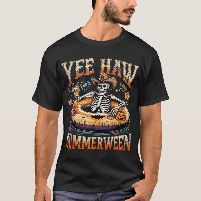 Yee Haw Summerween Cowboy Skeleton Western  T-Shirt (Front)