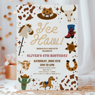 Yee Haw! Western Cowboy Rodeo Birthday Party Invitation