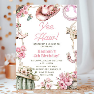 Yee Haw! Western Cowgirl Rodeo Birthday Party Invitation