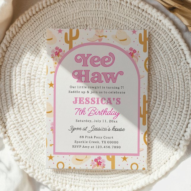 Yee Haw Western Cowgirl Seventh Rodeo 7th Birthday Invitation (Creator Uploaded)